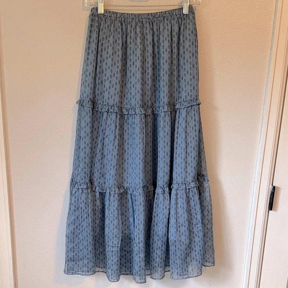 Anthropologie Sunday in Brooklyn Maxi Skirt Blue Tiered Small